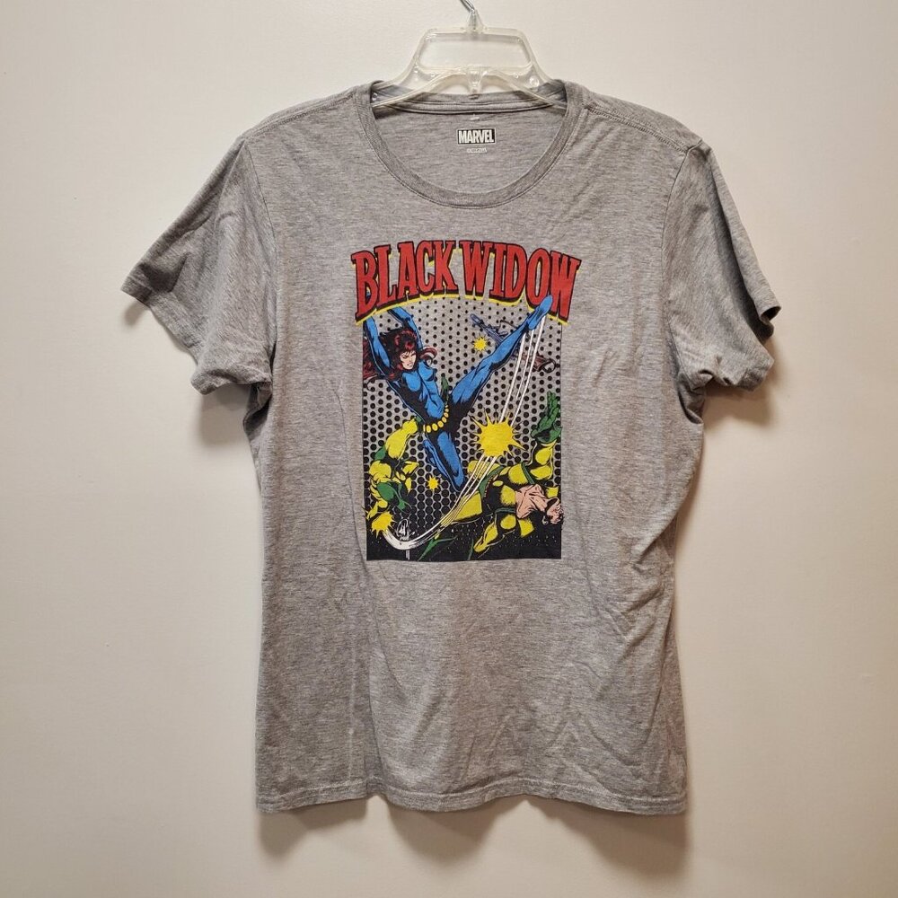 Marvel Black Widow Top Classic Retro Comic Boys Youth T-shirt Youth Large‎ Gray